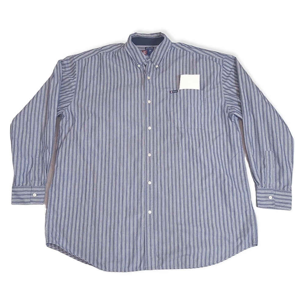 Chaps Ralph Lauren 2XLT striped grey white button down dress shirt